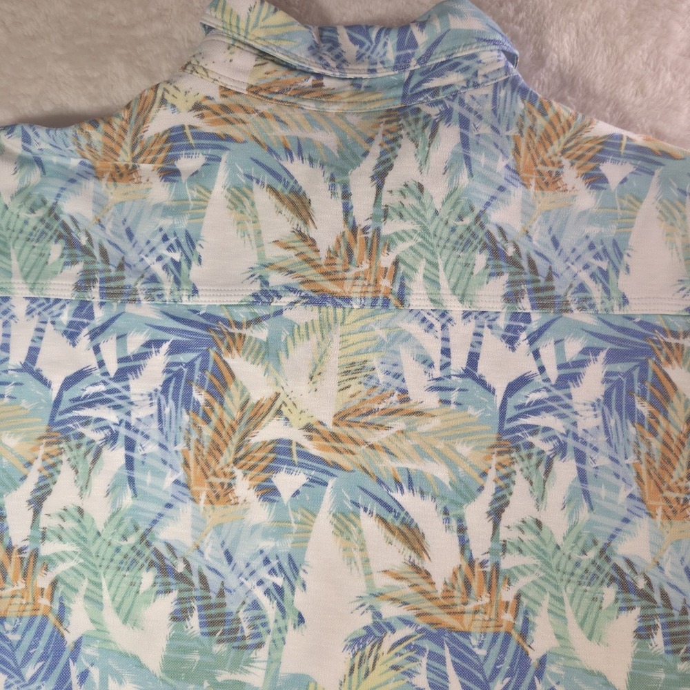 Johnston & Murphy Mens Large Polo Shirt Tropical Palm Tree Short Sleeve Blue - Picture 8 of 8
